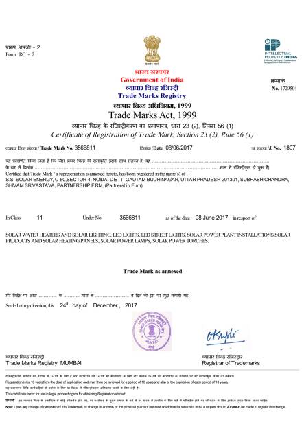 Certificate of Trade Marks Registry